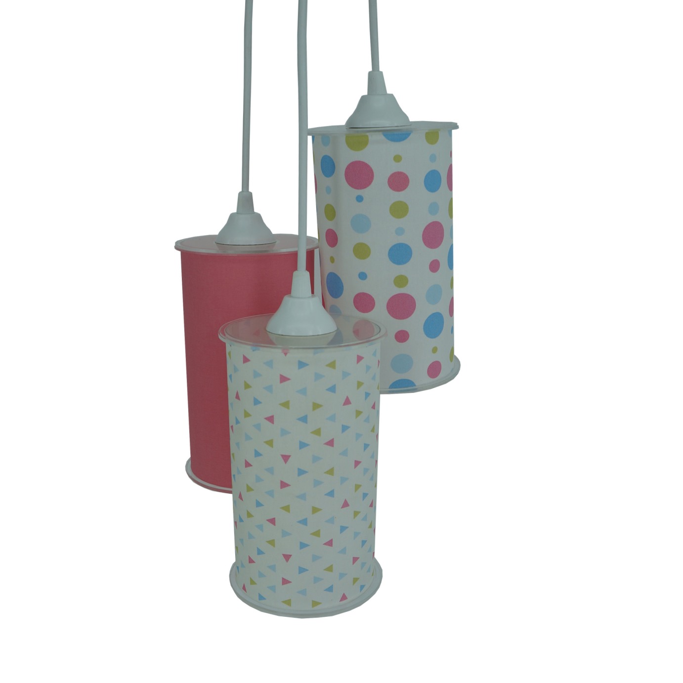 Lustre Pendente Triplo Crie Casa Poás e Triângulos Tons de Rosa