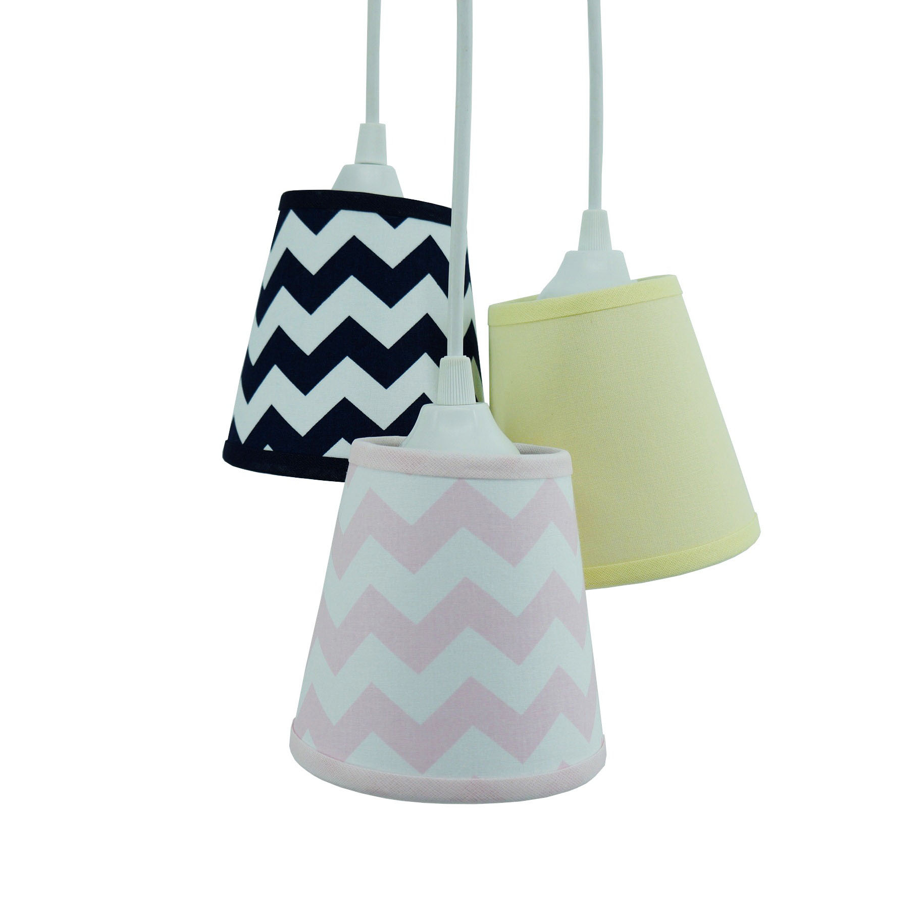 Lustre Pendente Triplo Crie Chevron Rosa e Azul Marinho