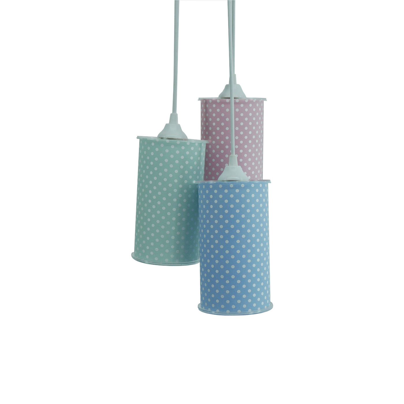 Lustre Pendente Triplo Poá Azul Verde e Rosa