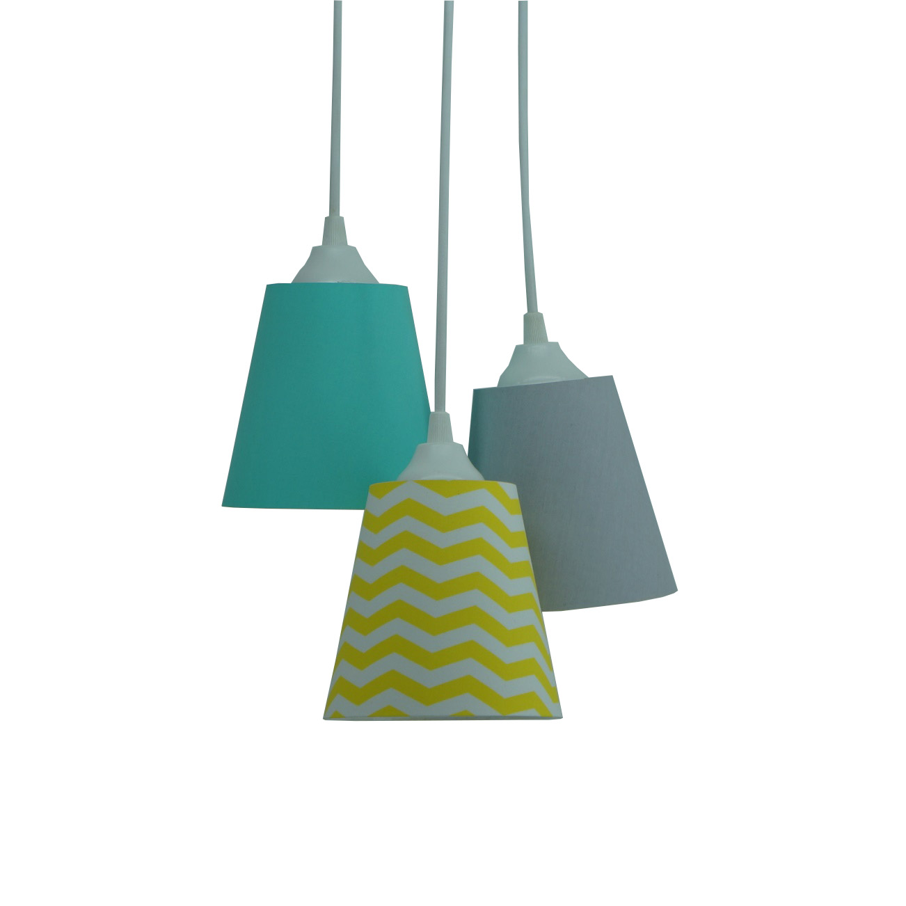 Lustre Pendente Triplo Quarto de Bebê Chevron Amarelo, Verde e Cinza