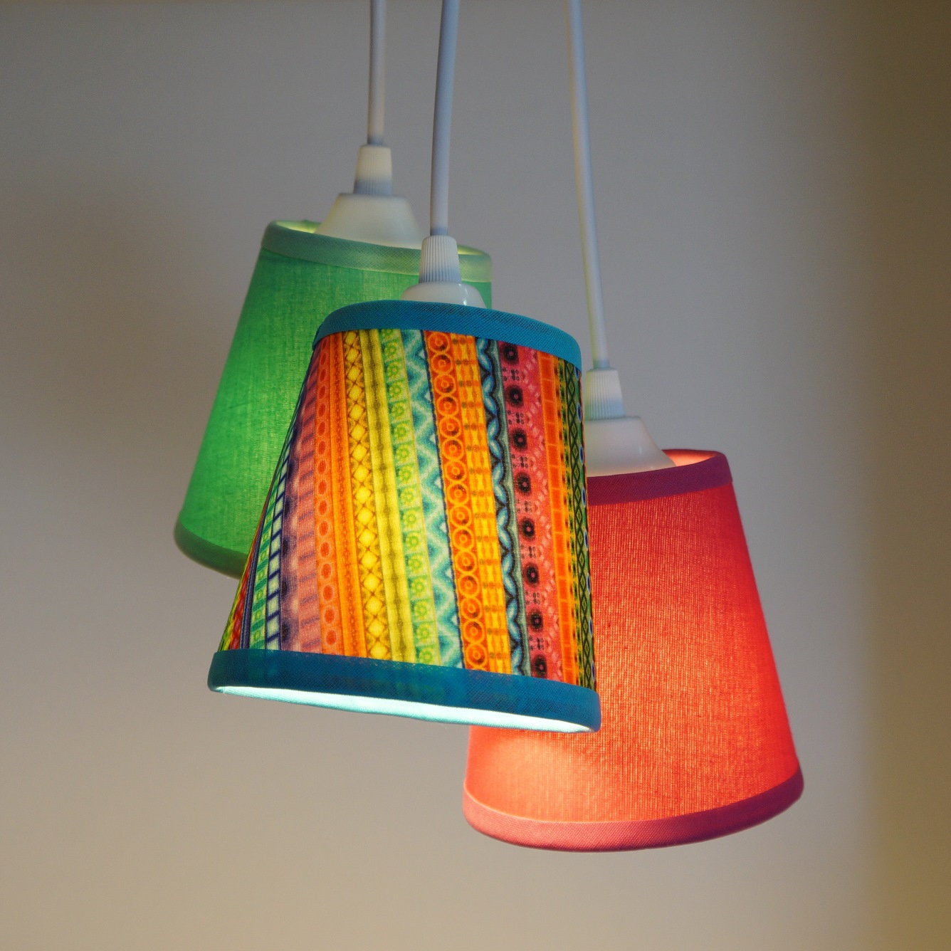 Lustre Pendente Triplo Revestido Tecido Renata Blanco