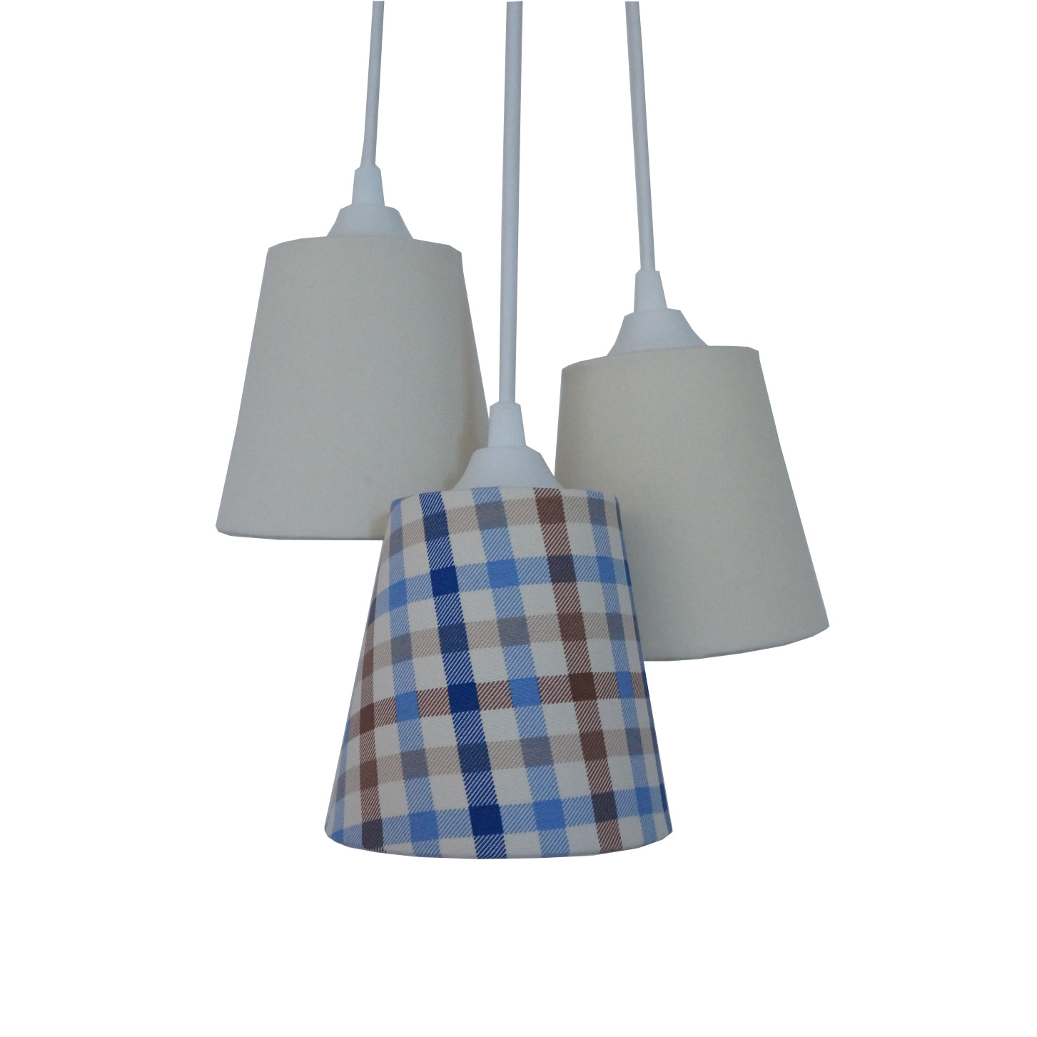 Lustre Pendente Triplo Xadrez Azul e Bege