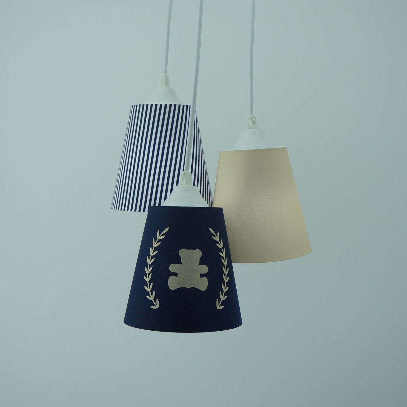 Lustre Pendente Ursinho Bege e Azul Marinho