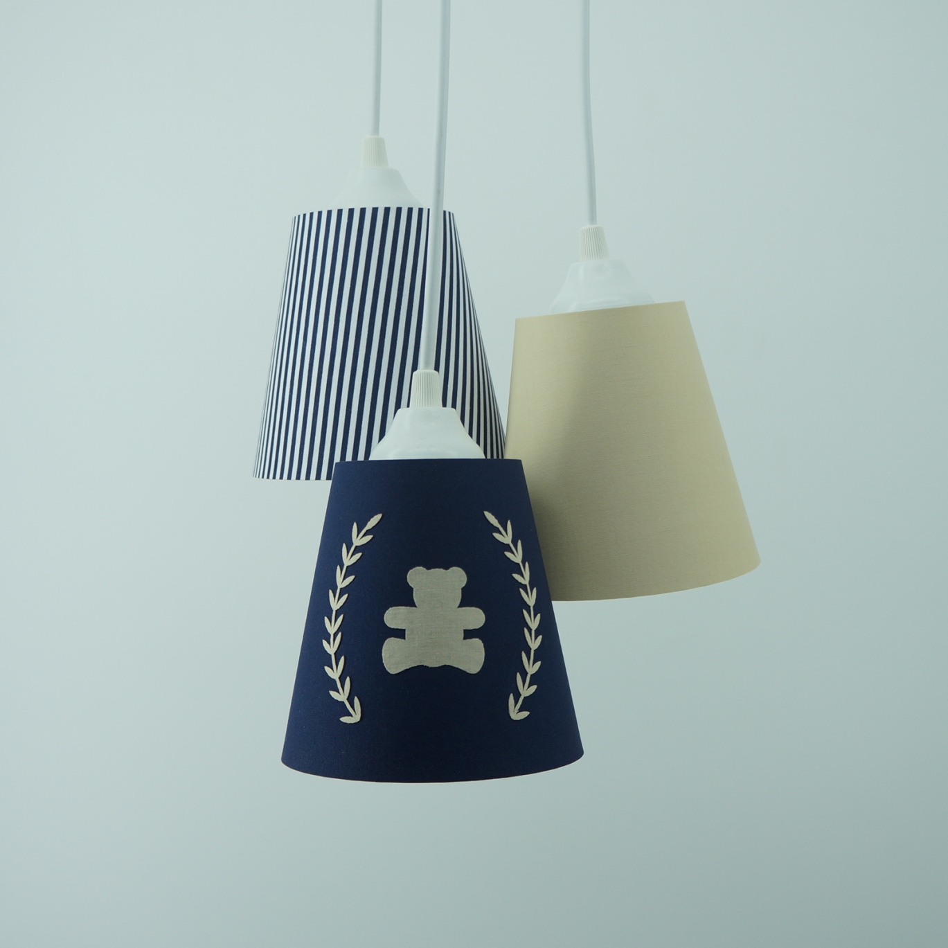 Lustre Pendente Ursinho Bege e Azul Marinho