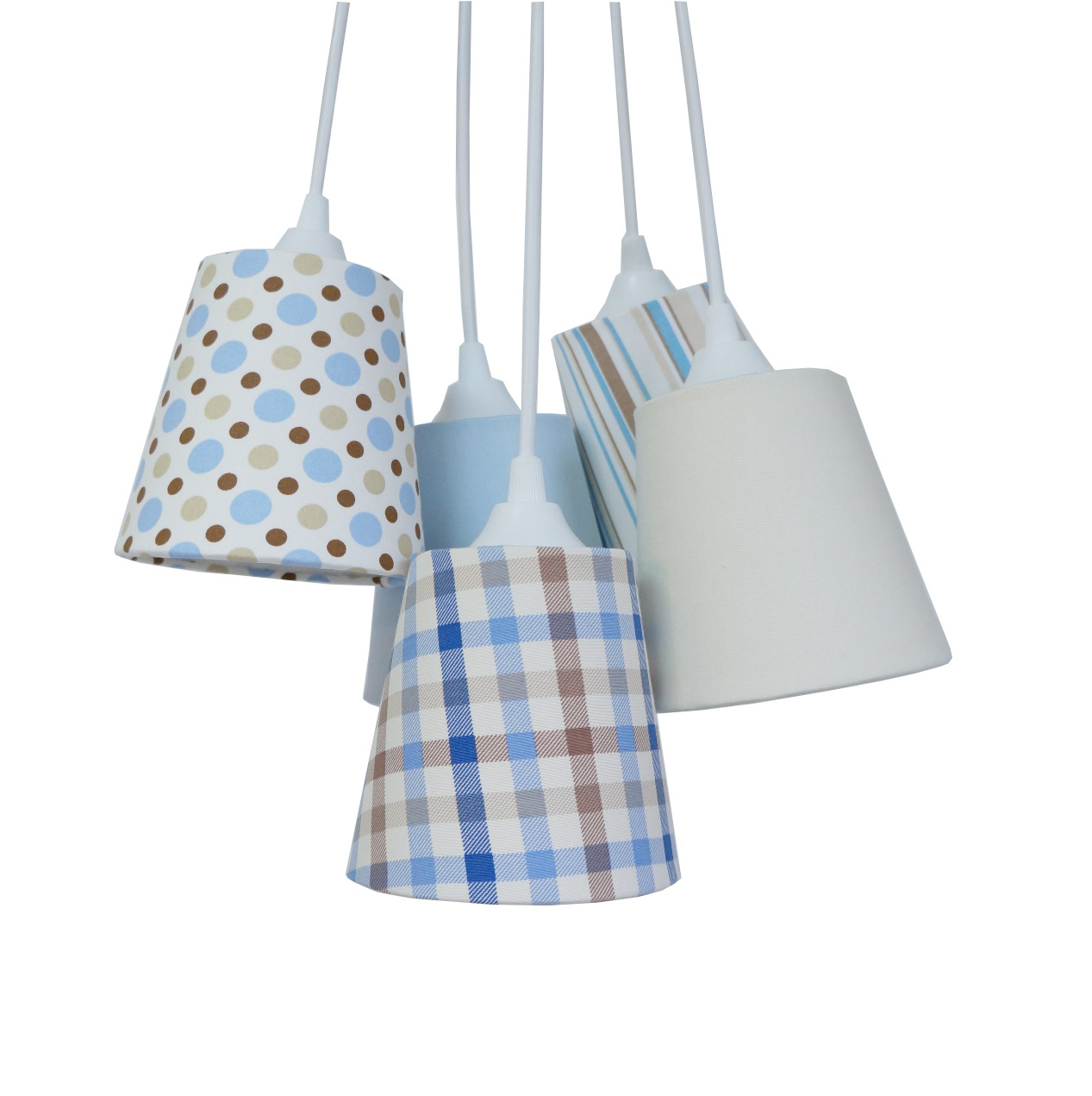 Lustre Pendente Xadrez e Listras Baby Bege e Azul Bebê