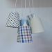 Lustre Pendente Xadrez e Listras Baby Bege e Azul Bebê
