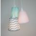 Lustre Triplo Poás e Chevron Cinza, Rosa e Verde