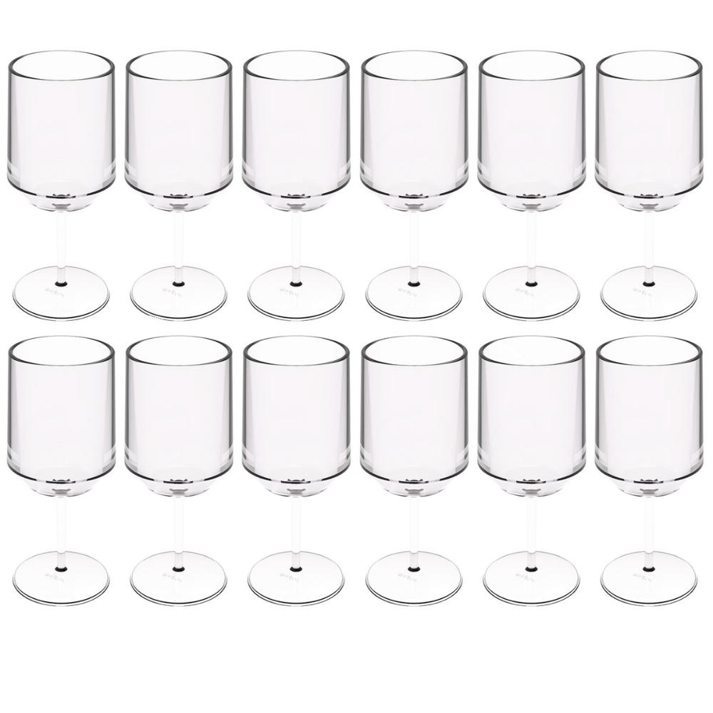 12 Taças para Vinho Água Drinks 250ml Crippa Plástico Resistente Transparente 