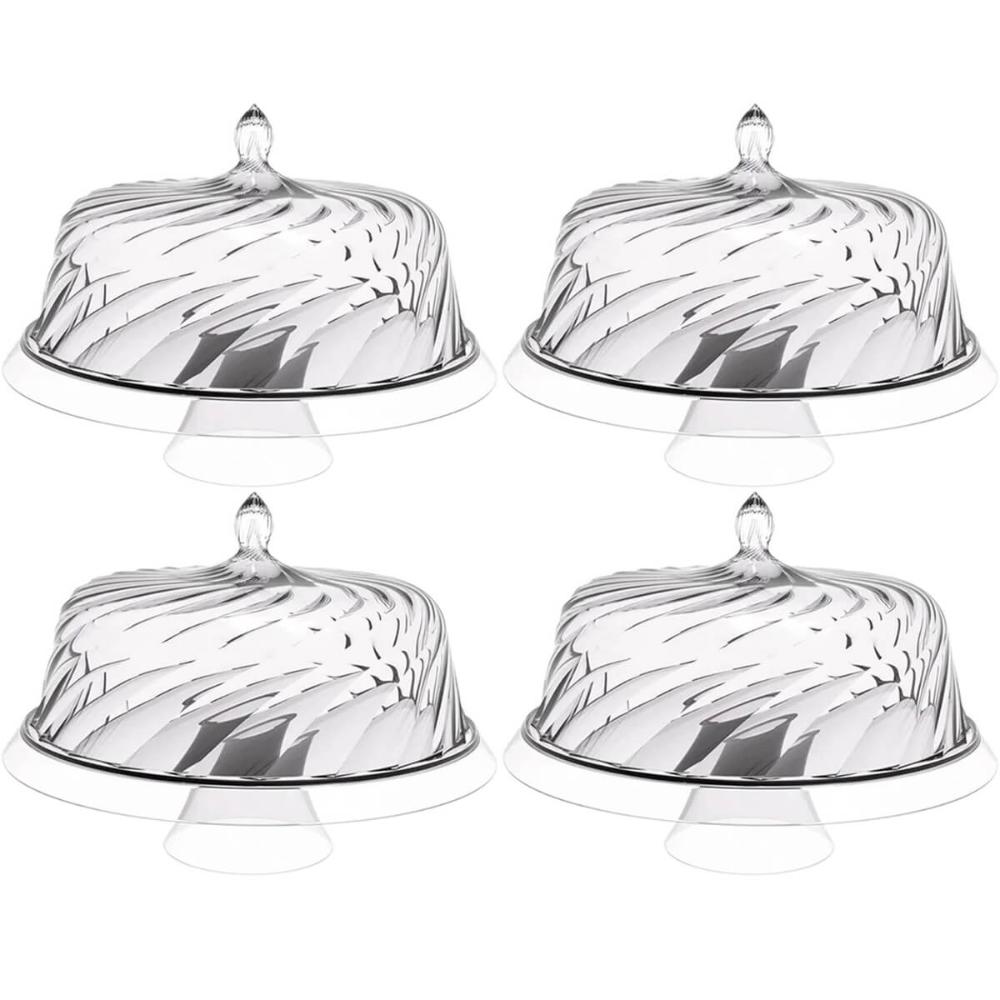 4 Boleiras com Cúpula e Pé 34cm Glassy Transparente Porta Bolo Tortas Doces Crippa