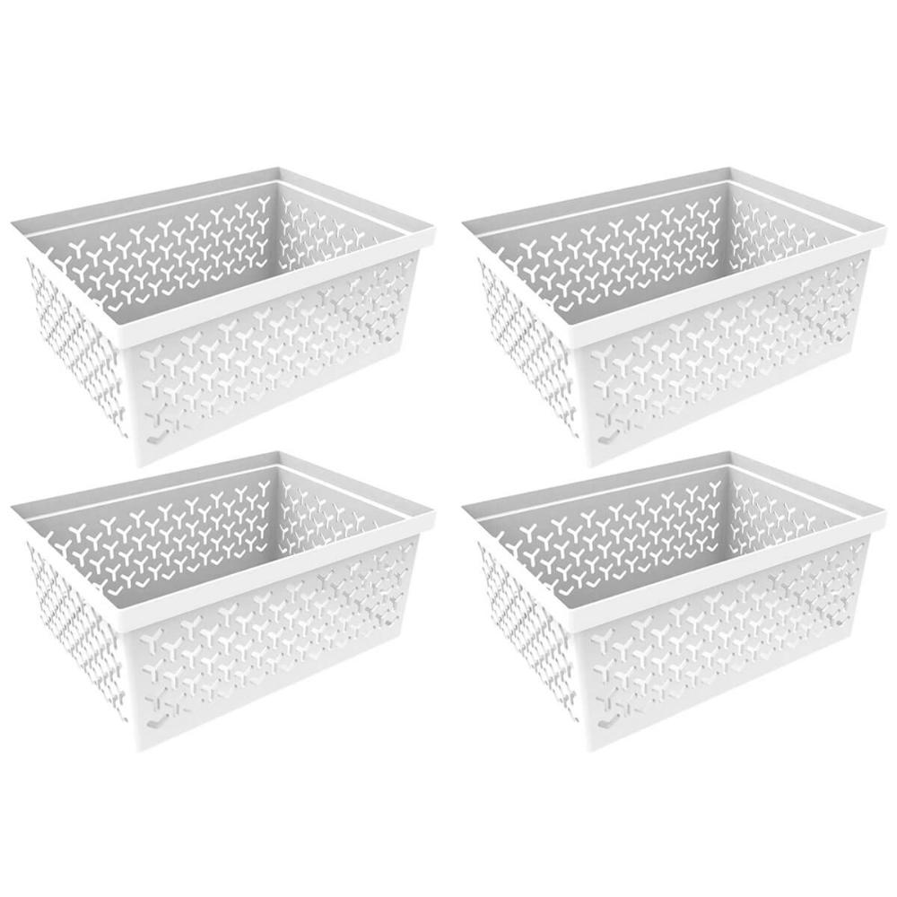 4 Cestos Organizadores Branco Crippa Caixa Média Retangular Closet Escritório Banheiro