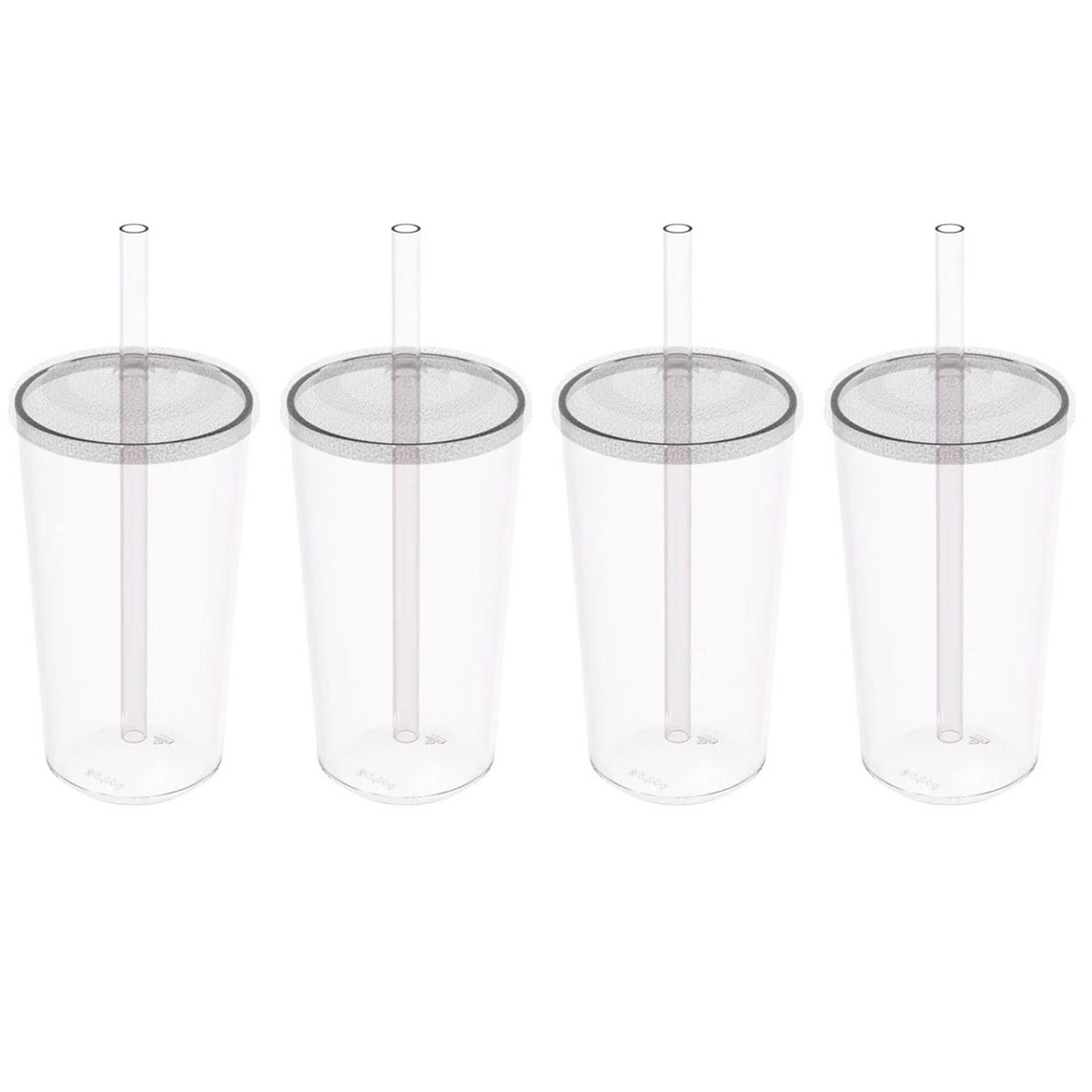 4 Copos com Tampa e Canudo 500ml Crippa Transparente Plástico Água Suco Bebidas