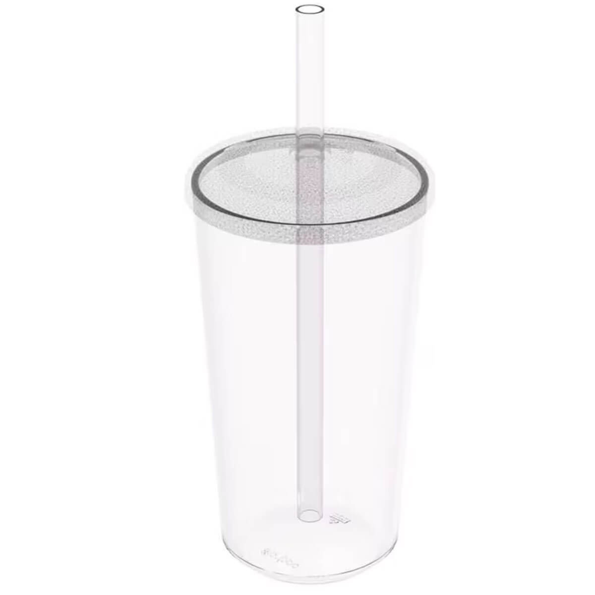 4 Copos com Tampa e Canudo 500ml Crippa Transparente Plástico Água Suco Bebidas