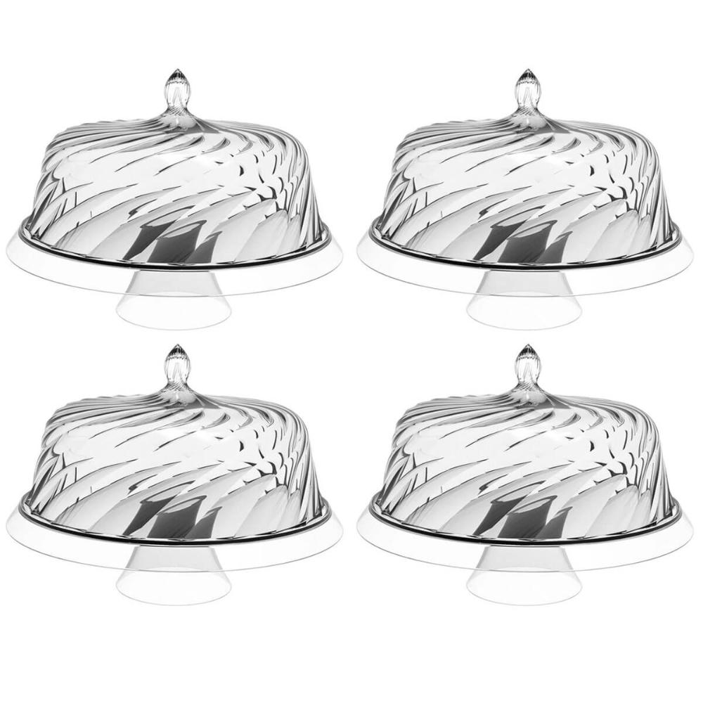 4 Porta Bolo Boleira com Cúpula 30cm Transparente Glassy Crippa Doces Petiscos