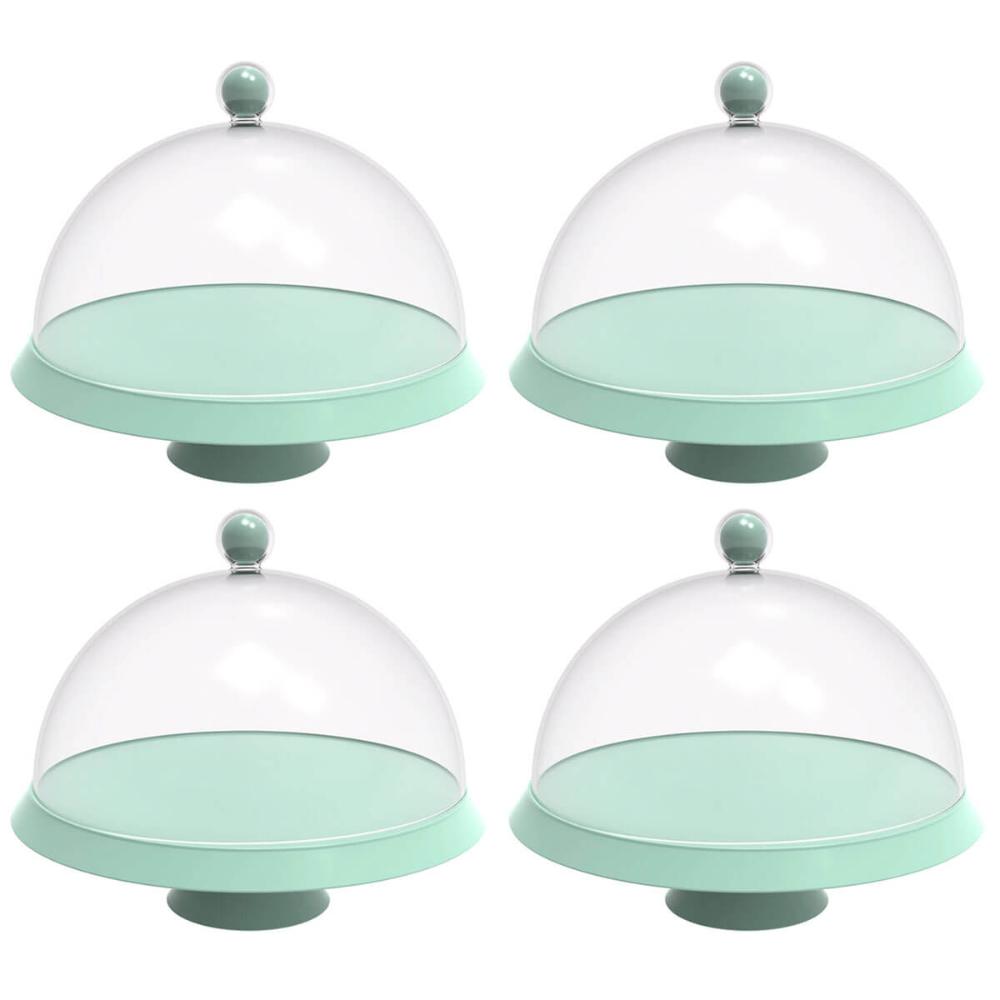 4 Porta Bolo com Cúpula e Pé 30cm Verde Menta Bubble Crippa Boleira Tortas Doces