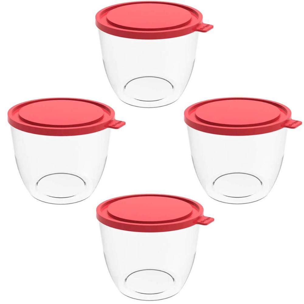 4 Potes com Tampa 1,9L Redondo Crippa Transparente e Vermelho Bacia Alimentos Frutas