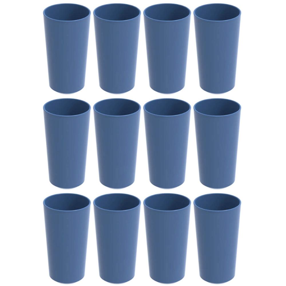 Conjunto 12 Copos Altos de Plástico 500ml Refeitório Escola Crippa Azul Madrugada