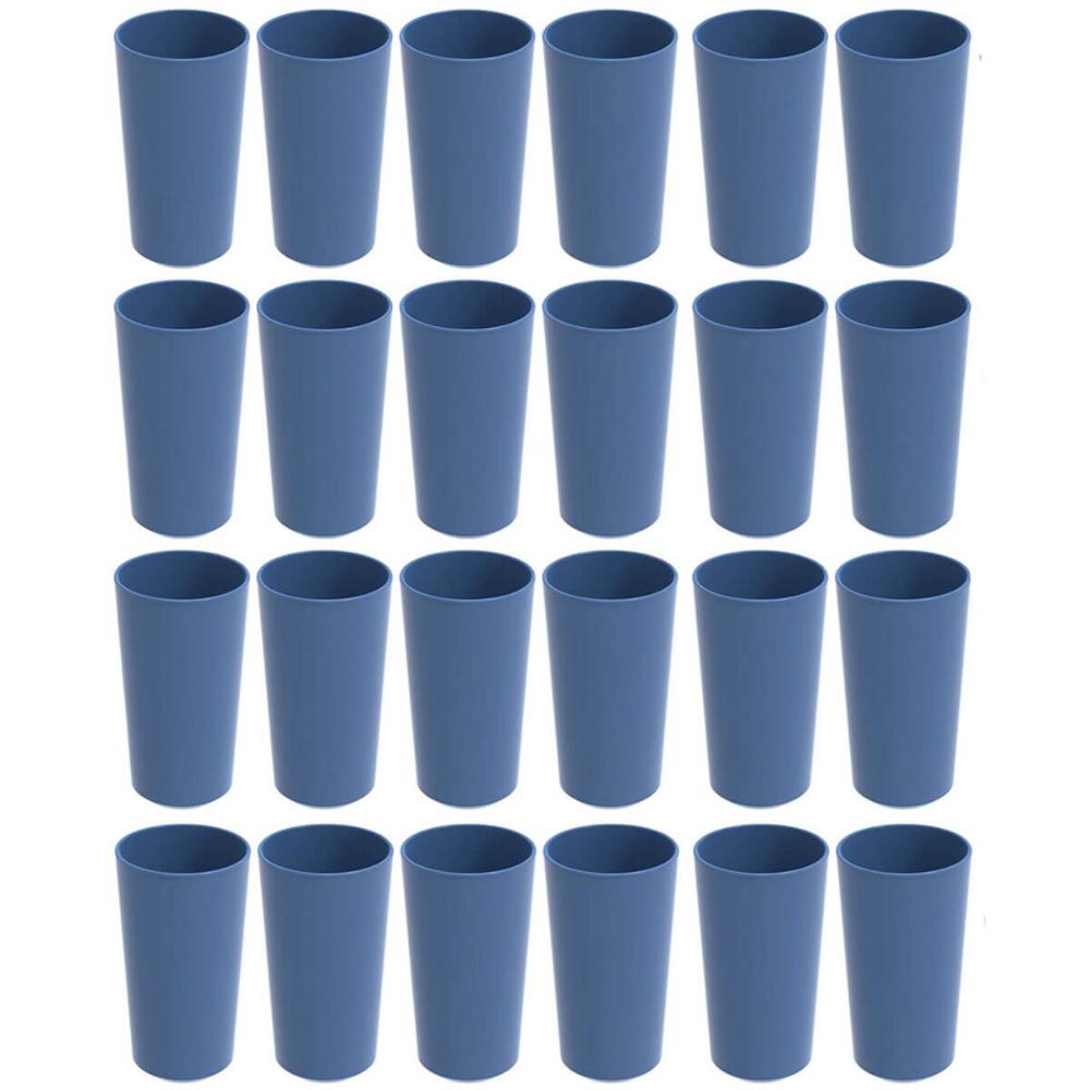 Conjunto 24 Copos Altos de Plástico 500ml Azul Madrugada Refeitório Escolar Lanche Crippa