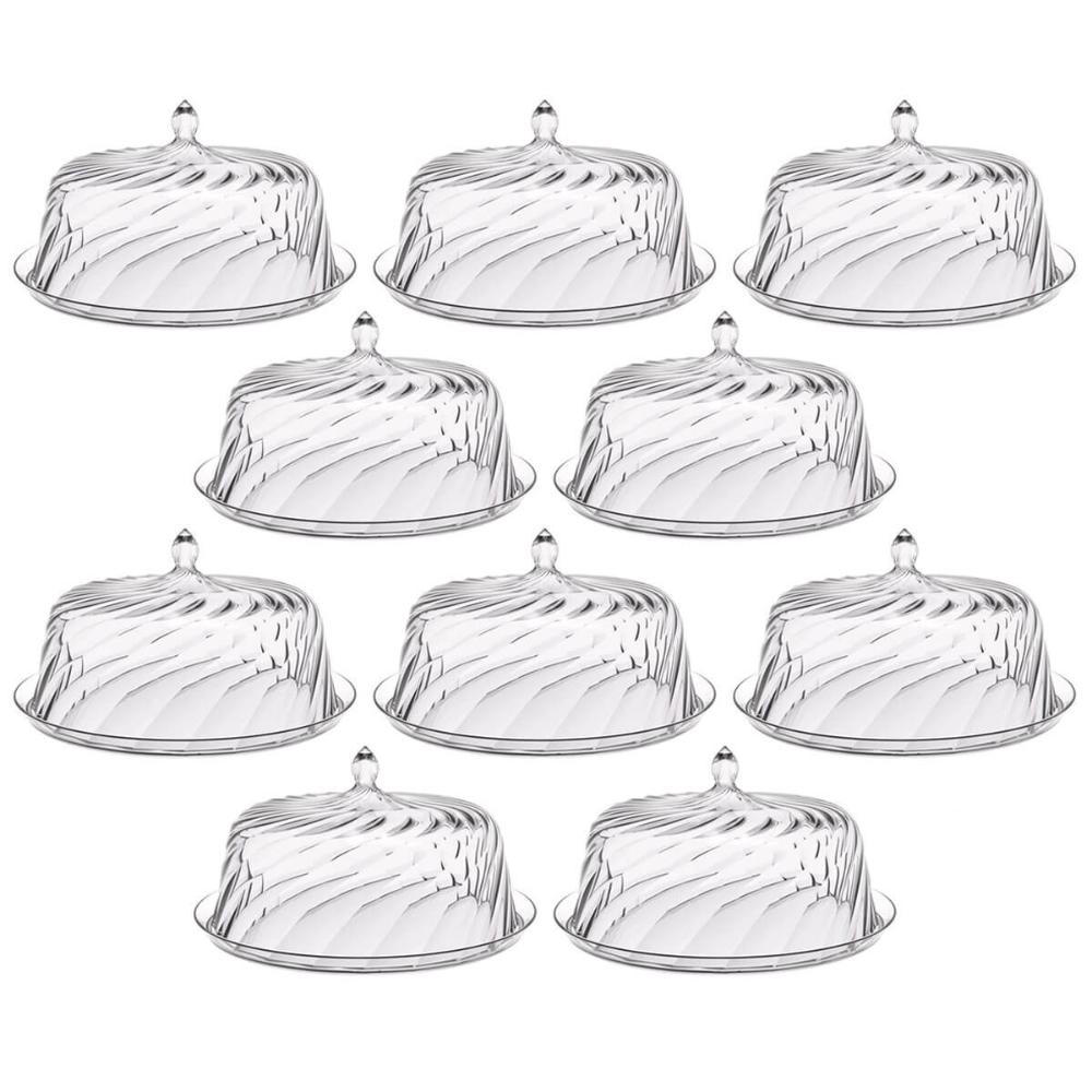 Conjunto 8 Porta Bolos Transparente com Cúpula 25cm Tortas Doces Padaria Hotel Crippa