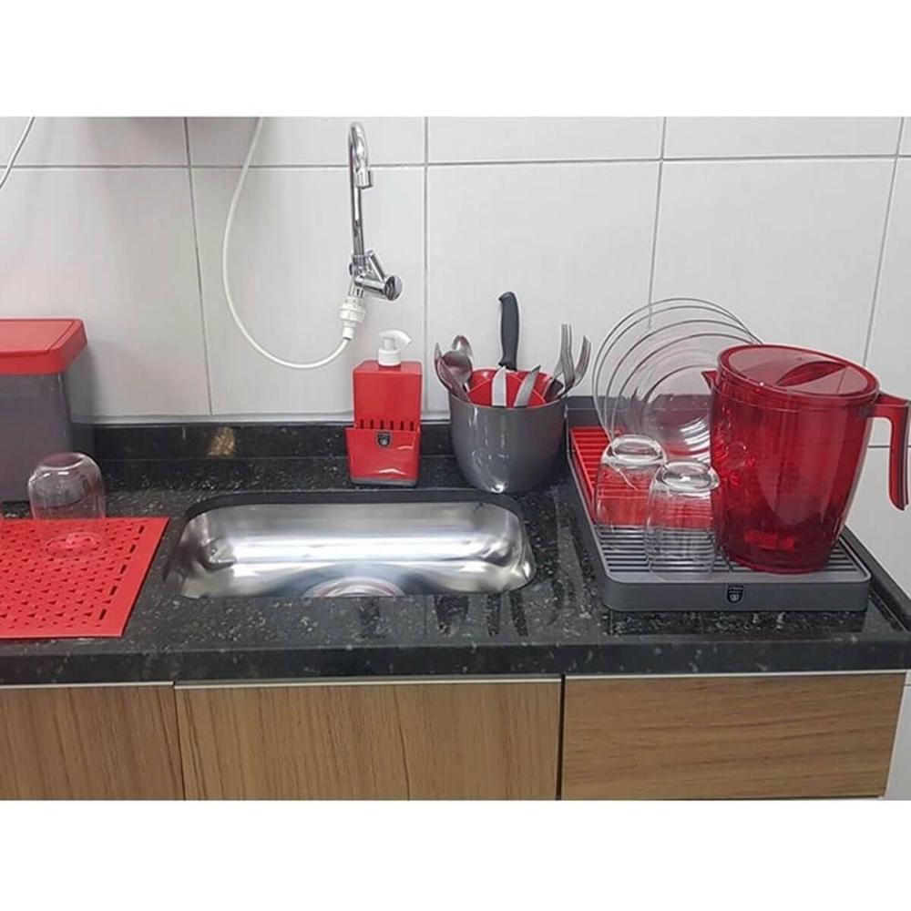 Escorredor de Pratos Louças Talheres Pia Crippa Chumbo e Vermelho com Parte Superior Removível