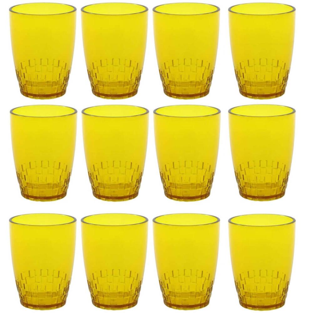 Kit 12 Copos Crippa 300ml Plástico Amarelo Água Suco Refrigerante Escolar Lanche 