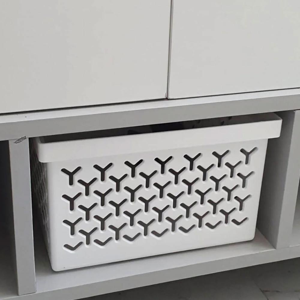 Kit 2 Cestos Organizador Branco Crippa Caixa Média Retangular Closet Escritório Banheiro