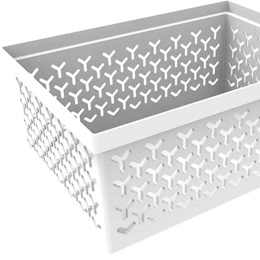 Kit 2 Cestos Organizador Branco Crippa Caixa Média Retangular Closet Escritório Banheiro