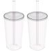 Kit 2 Copos com Tampa e Canudo 500ml Crippa Transparente Plástico Água Suco Bebidas