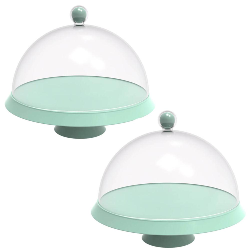 Kit 2 Porta Bolo com Cúpula e Pé 30cm Verde Menta Bubble Crippa Boleira Tortas Doces