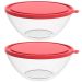 Kit 2 Potes com Tampa 2,3L Redondo Crippa Bacia Alimentos Frutas Plástico Vermelho