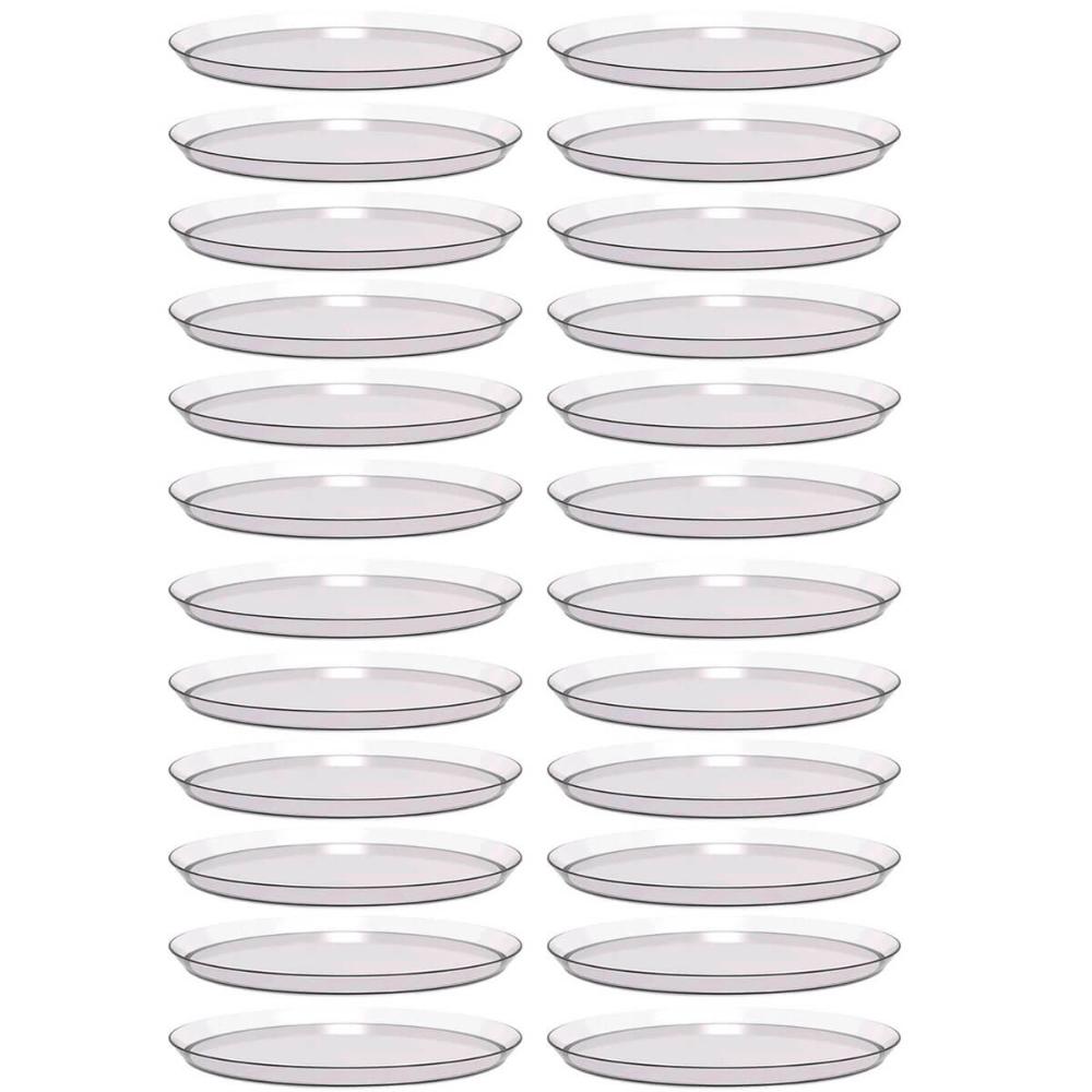 Kit 24 Bandejas Redondas 34cm Poliestireno Doce Salgado Buffet Incolor Crippa Glassy