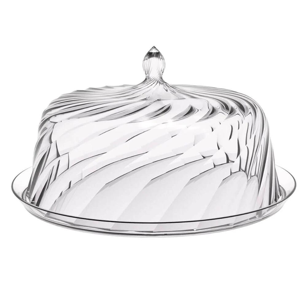 Kit 3 Porta Bolos Tortas Doces 25cm Transparente Glassy com Cúpula Crippa Hotel Padaria