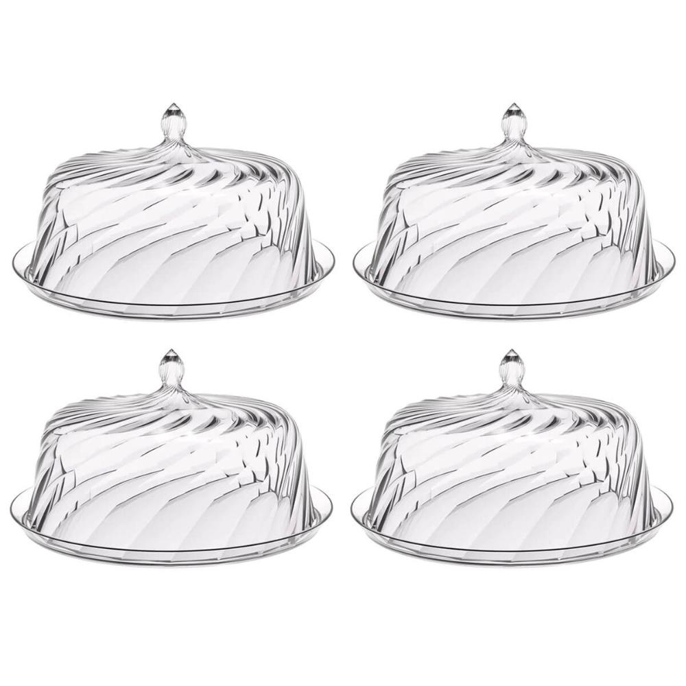 Kit 4 Porta Bolo com Cúpula 30cm Transparente Boleira Glassy Crippa Doces Sobremesas