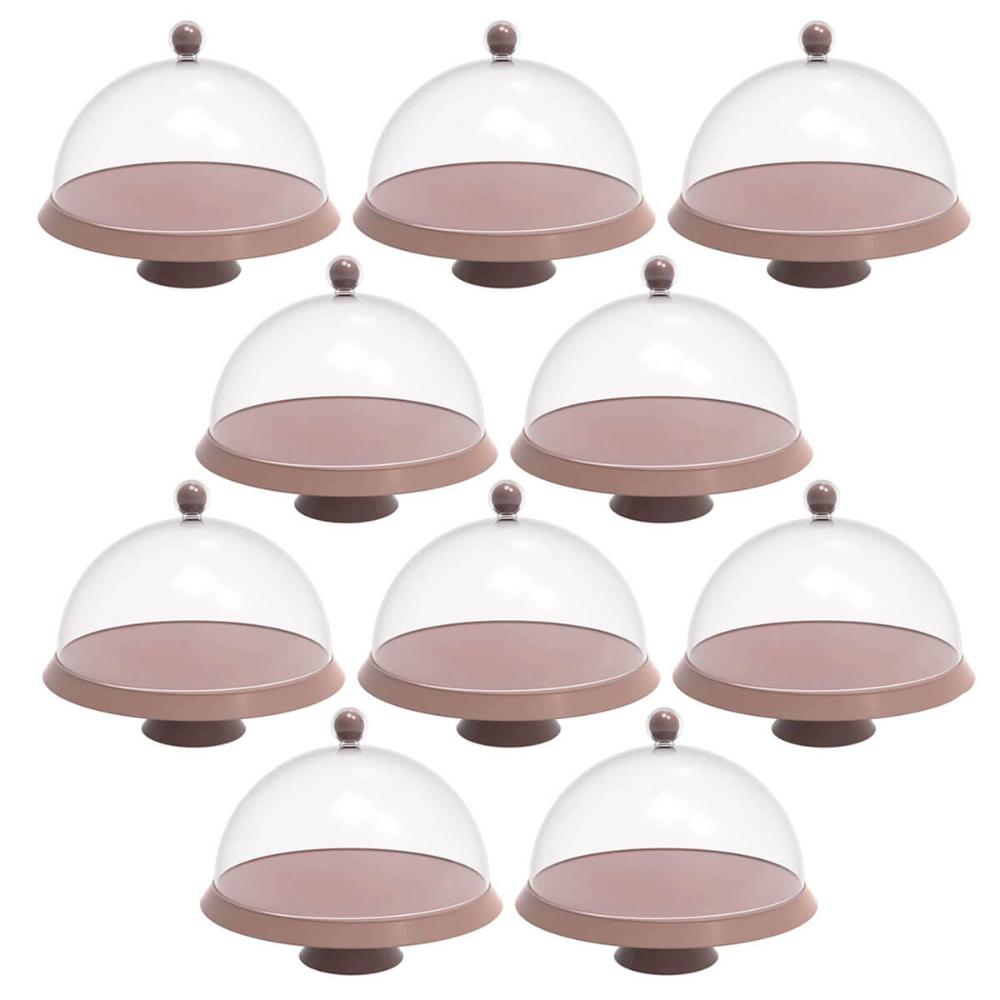 Kit 8 Porta Bolos 25cm Bubble com Cúpula e Pé Crippa Amêndoa Padaria Hotel Confeitaria