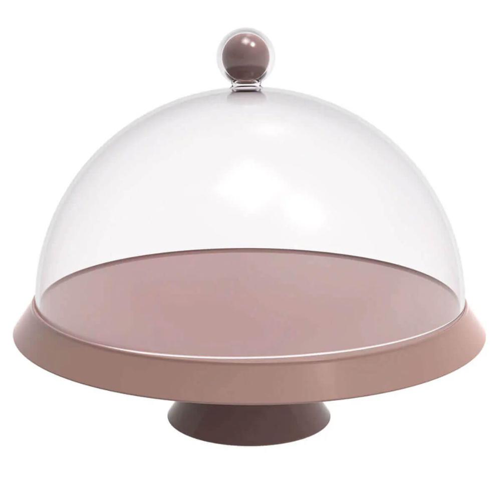 Kit 8 Porta Bolos 25cm Bubble com Cúpula e Pé Crippa Amêndoa Padaria Hotel Confeitaria