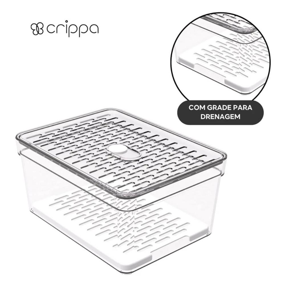 Organizador de Geladeira com Grade 2,3L Transparente Pequeno Frutas Legumes Crippa