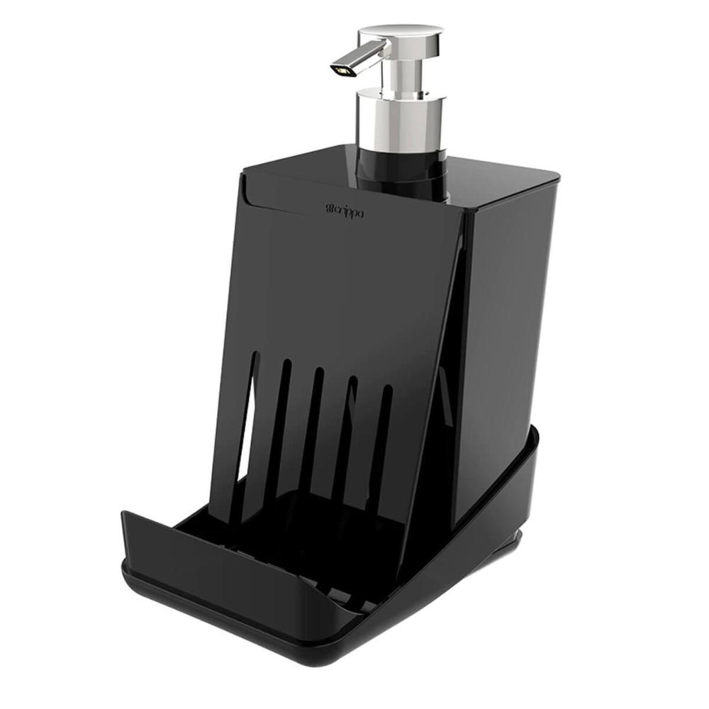 Porta Detergente Preto com Suporte para Esponja Smart S Crippa Dispenser para Pia Cozinha