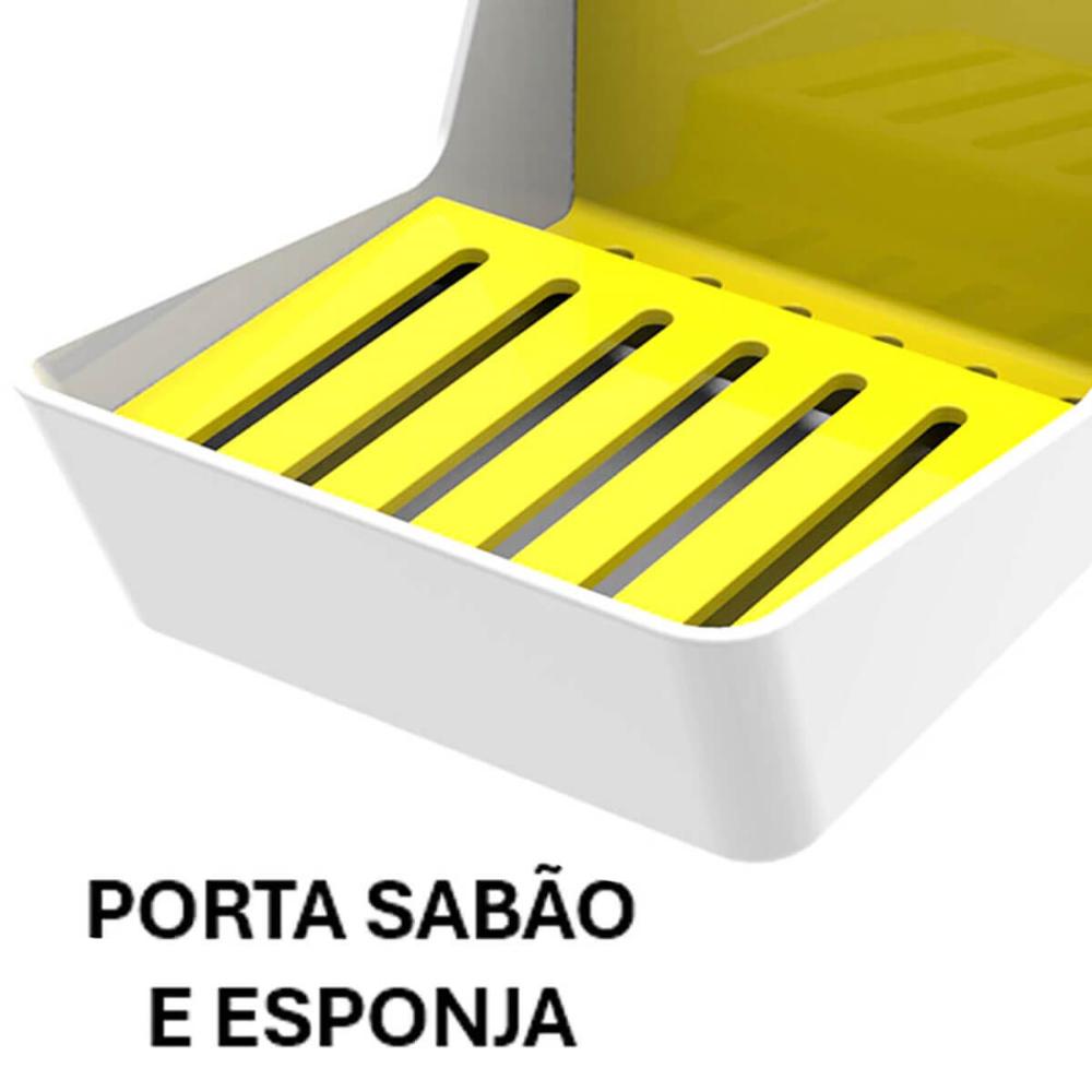 Porta Detergente com Suporte para Sabão e Esponja Branco e Amarelo Smart Crippa Pia