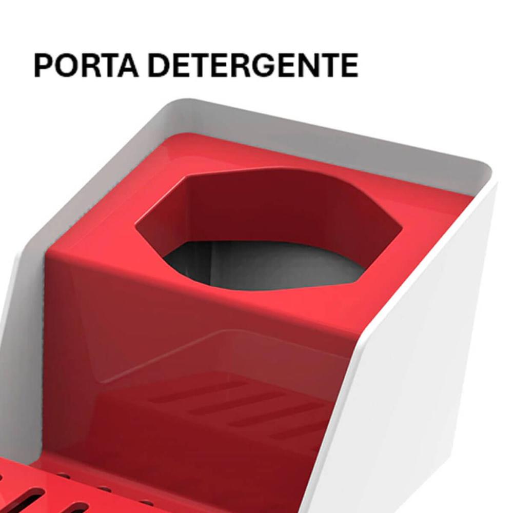Porta Detergente com Suporte para Sabão e Esponja Branco e Vermelho Smart Crippa Pia