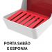 Porta Detergente com Suporte para Sabão e Esponja Branco e Vermelho Smart Crippa Pia