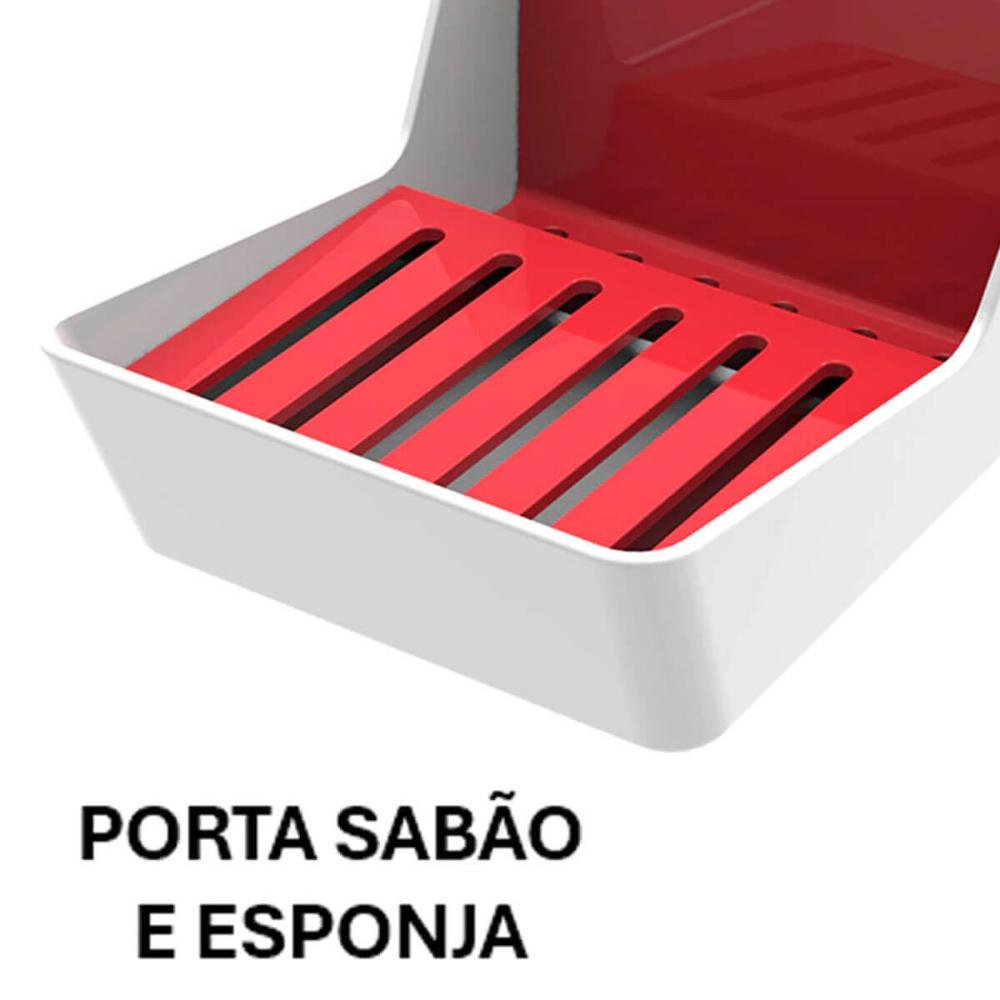 Porta Detergente com Suporte para Sabão e Esponja Branco e Vermelho Smart Crippa Pia