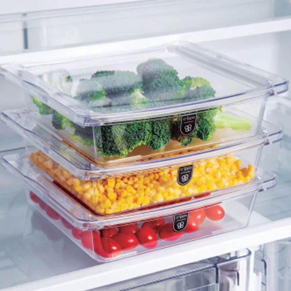Travessa Quadrada Hermética 1,9L Crippa com Tampa Porta Frios Saladas Frutas Transparente