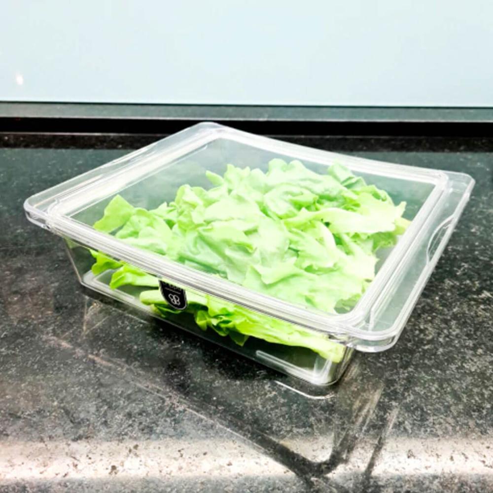 Travessa Quadrada Hermética 1,9L Crippa com Tampa Porta Frios Saladas Frutas Transparente
