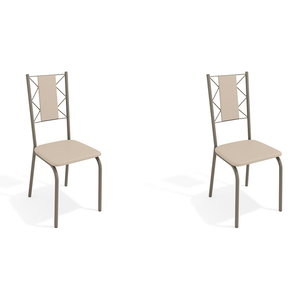 Conjunto com 2 Cadeiras Lisboa Nickel e Nude