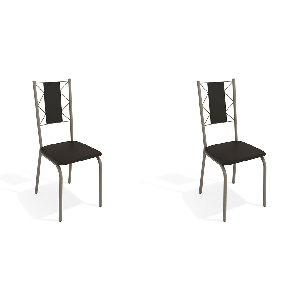 Conjunto com 2 Cadeiras Lisboa Nickel e Preto