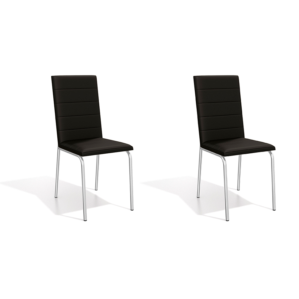 Conjunto com 2 Cadeiras de Cozinha Amsterdã Cromado e Preto