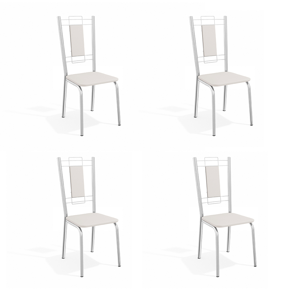Conjunto com 4 Cadeiras de Cozinha Florença Cromado e Branco