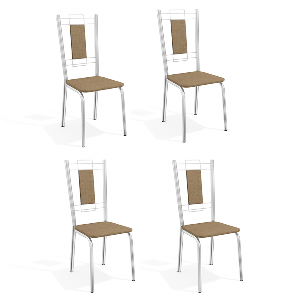Conjunto com 4 Cadeiras de Cozinha Florença Cromado e Capuccino