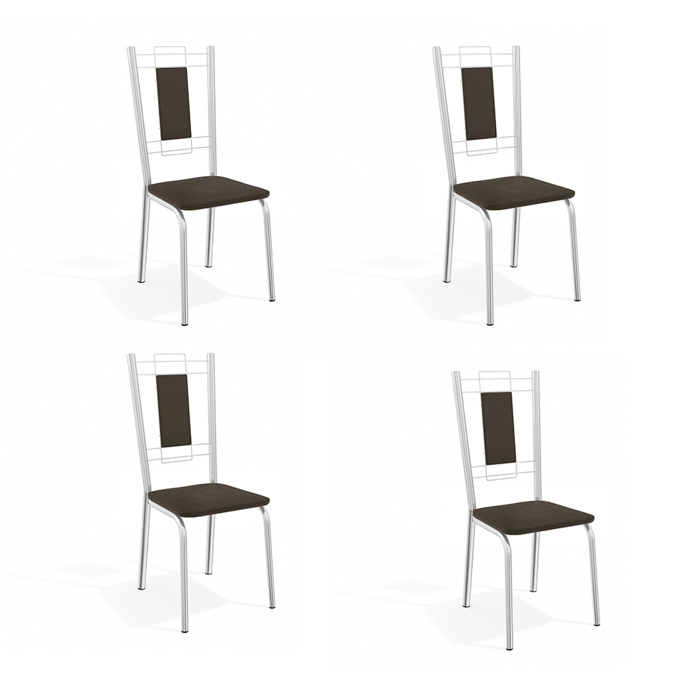 Conjunto com 4 Cadeiras de Cozinha Florença Cromado e Marrom