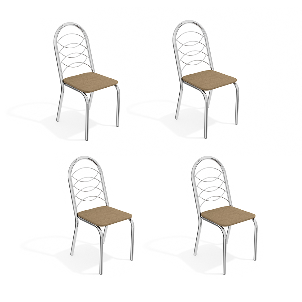 Conjunto com 4 Cadeiras de Cozinha Holanda Cromado e Capuccino