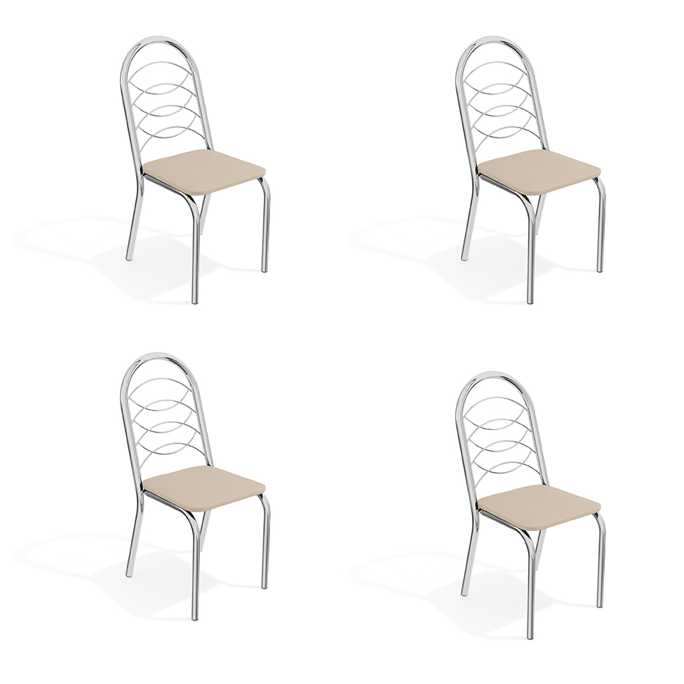 Conjunto com 4 Cadeiras de Cozinha Holanda Cromado e Nude